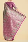 Shop_Samyukta Singhania_Olive Green Zari, Embroidery V-neck Banarasi Silk Saree Set _at_Aza_Fashions
