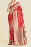Buy_Samyukta Singhania_Red Brocade, Silk Zari V-neck Banarasi Saree Set _Online_at_Aza_Fashions