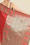 Shop_Samyukta Singhania_Red Brocade, Silk Zari V-neck Banarasi Saree Set 
