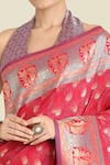 Samyukta Singhania_Pink Zari Halter Neck Banarasi Silk Saree Set _at_Aza_Fashions