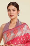 Shop_Samyukta Singhania_Pink Zari Halter Neck Banarasi Silk Saree Set 
