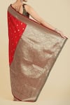 Shop_Samyukta Singhania_Red Zari, Embroidery Square Neck Banarasi Silk Saree Set _at_Aza_Fashions