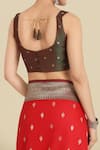Samyukta Singhania_Red Zari, Embroidery Square Neck Banarasi Silk Saree Set _at_Aza_Fashions