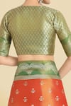 Shop_Samyukta Singhania_Orange Embroidery V-neck Banarasi Tissue Silk Saree Set _Online_at_Aza_Fashions