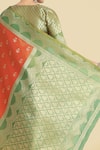 Samyukta Singhania_Orange Embroidery V-neck Banarasi Tissue Silk Saree Set _at_Aza_Fashions