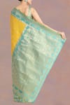 Shop_Samyukta Singhania_Yellow Embroidery Square Neck Banarasi Tissue Silk Saree Set _at_Aza_Fashions