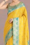 Buy_Samyukta Singhania_Yellow Embroidery Square Neck Banarasi Tissue Silk Saree Set _Online_at_Aza_Fashions