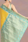 Samyukta Singhania_Yellow Embroidery Square Neck Banarasi Tissue Silk Saree Set _at_Aza_Fashions