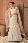 Tasuvure Indes_Beige Net Sequins, Embroidery Sweetheart Neck Lehenga Set _Online_at_Aza_Fashions