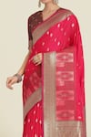 Samyukta Singhania_Pink Embroidery, Zari V-neck Banarasi Silk Saree Set _at_Aza_Fashions