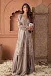 Buy_Tasuvure Indes_Brown Net Sequins Round Neck Tunic And Flared Skirt Set _Online_at_Aza_Fashions