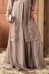 Tasuvure Indes_Brown Net Sequins Round Neck Tunic And Flared Skirt Set _at_Aza_Fashions
