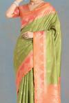 Buy_Samyukta Singhania_Olive Green Embroidery V-neck Banarasi Tissue Silk Saree Set _Online_at_Aza_Fashions