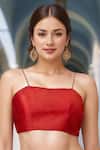 Buy_Samyukta Singhania_Red Silk Plain Square Noodle Strap Blouse _at_Aza_Fashions