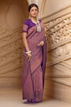 Buy_Samyukta Singhania_Purple Banarasi Silk Woven Floral Vine Queen Anne Saree With Blouse _at_Aza_Fashions