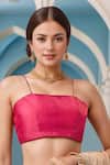 Buy_Samyukta Singhania_Pink Silk Plain Square Strappy Blouse _at_Aza_Fashions