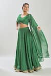 Buy_Naintara Bajaj_Green Georgette Lace V-neck Embellished Lehenga Set _at_Aza_Fashions