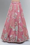 Samyukta Singhania_Pink Net Beads, Sequins, Zari, Embroidery, Stones V-neck Lehenga Set _Online_at_Aza_Fashions