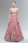 Buy_Samyukta Singhania_Pink Net Beads, Sequins, Zari, Embroidery, Stones V-neck Lehenga Set _Online_at_Aza_Fashions