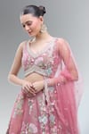 Shop_Samyukta Singhania_Pink Net Beads, Sequins, Zari, Embroidery, Stones V-neck Lehenga Set _Online_at_Aza_Fashions