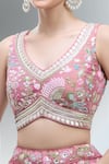 Samyukta Singhania_Pink Net Beads, Sequins, Zari, Embroidery, Stones V-neck Lehenga Set _at_Aza_Fashions