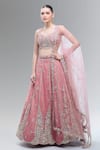 Buy_Samyukta Singhania_Pink Tissue Embroidery, Zari, Beads, Sequins, Stones Classic Lehenga Set _at_Aza_Fashions