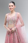 Shop_Samyukta Singhania_Pink Tissue Embroidery, Zari, Beads, Sequins, Stones Classic Lehenga Set _Online_at_Aza_Fashions