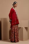 Aseem Kapoor_Maroon Crepe Beads Round Neck Resham Embroidered Kurta Set _Online_at_Aza_Fashions