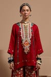 Buy_Aseem Kapoor_Maroon Crepe Beads Round Neck Resham Embroidered Kurta Set _Online_at_Aza_Fashions