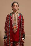 Shop_Aseem Kapoor_Maroon Crepe, Silk Beads Round Neck Resham Embroidered Kurta Set _Online_at_Aza_Fashions