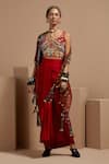 Buy_Aseem Kapoor_Maroon Cotton, Silk, Satin Sequins, Embroidery Sequence Highlighted Crop Top _Online_at_Aza_Fashions