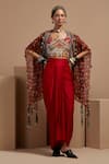 Shop_Aseem Kapoor_Maroon Cotton, Silk, Satin Sequins, Embroidery Sequence Highlighted Crop Top _Online_at_Aza_Fashions