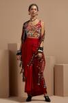 Aseem Kapoor_Maroon Silk Sequins, Beads Open , Round Fusion Jacket And Skirt Set _Online_at_Aza_Fashions
