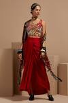 Buy_Aseem Kapoor_Maroon Silk Sequins, Beads Open , Round Fusion Jacket And Skirt Set _Online_at_Aza_Fashions