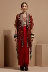 Aseem Kapoor_Maroon Silk Sequins, Beads Open , Round Fusion Jacket And Skirt Set _at_Aza_Fashions