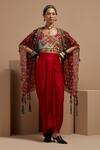 Buy_Aseem Kapoor_Maroon Silk Sequins, Beads Open , Round Fusion Jacket And Skirt Set _at_Aza_Fashions