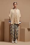 ASEEM KAPOOR_Beige Crepe, Silk Embroidery Collared Mandala Fusion Shirt Set _Online_at_Aza_Fashions