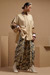 Buy_ASEEM KAPOOR_Beige Crepe, Silk Embroidery Collared Mandala Fusion Shirt Set _at_Aza_Fashions