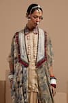 Shop_ASEEM KAPOOR_Multi Color Silk Tassels, Beads Open Neck, Resham Embroidered Jacket Set 