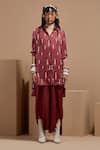 Buy_ASEEM KAPOOR_Pink Silk Beads Collared Embroidered Old Rose Straight Shirt _Online_at_Aza_Fashions