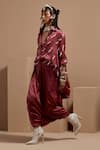 ASEEM KAPOOR_Pink Silk Beads Collared Embroidered Old Rose Shirt Set _Online_at_Aza_Fashions