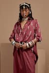 ASEEM KAPOOR_Pink Silk Beads Collared Embroidered Old Rose Shirt Set _at_Aza_Fashions