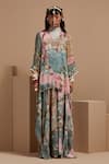 ASEEM KAPOOR_Multi Color Crepe Embroidery, Beads, Lace Round Neck Floral Kurta Set _at_Aza_Fashions