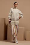 Buy_ASEEM KAPOOR_Multi Color Organza, Crepe Embroidery, Tassels Mandarin Mitra Short Kurta Set _at_Aza_Fashions
