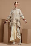 Buy_ASEEM KAPOOR_Beige Organza Beads Mandarin Collar Mogra Resham Embroidered Kurta Set 