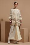 Shop_ASEEM KAPOOR_Beige Organza Beads Mandarin Collar Mogra Resham Embroidered Kurta Set 