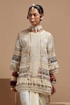 ASEEM KAPOOR_Beige Organza Beads Mandarin Collar Mogra Resham Embroidered Kurta Set _Online