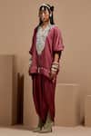 Shop_ASEEM KAPOOR_Pink Silk Beads V-neck Old Rose Tribal Tassel Kurta Set _Online_at_Aza_Fashions