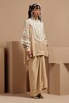 Buy_ASEEM KAPOOR_Cream Silk Tassels High Neck Ecru Tribal Kurta Set _Online_at_Aza_Fashions
