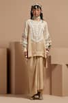 Buy_ASEEM KAPOOR_Cream Silk Tassels High Neck Ecru Tribal Kurta Set _at_Aza_Fashions